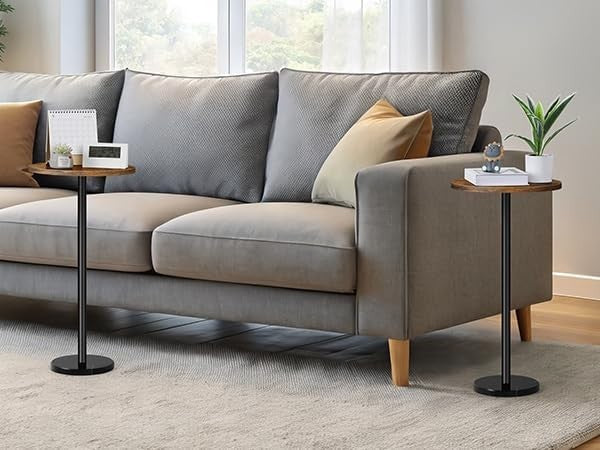 Brown 2-Pack Round Side Tables 32x32x62.5 cm | Small Coffee & Sofa End Tables