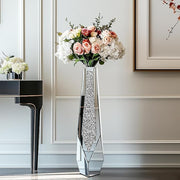 Extra Tall Mirrored Floor Vase 85.5cm Silver Glass Pampas Flower Decor