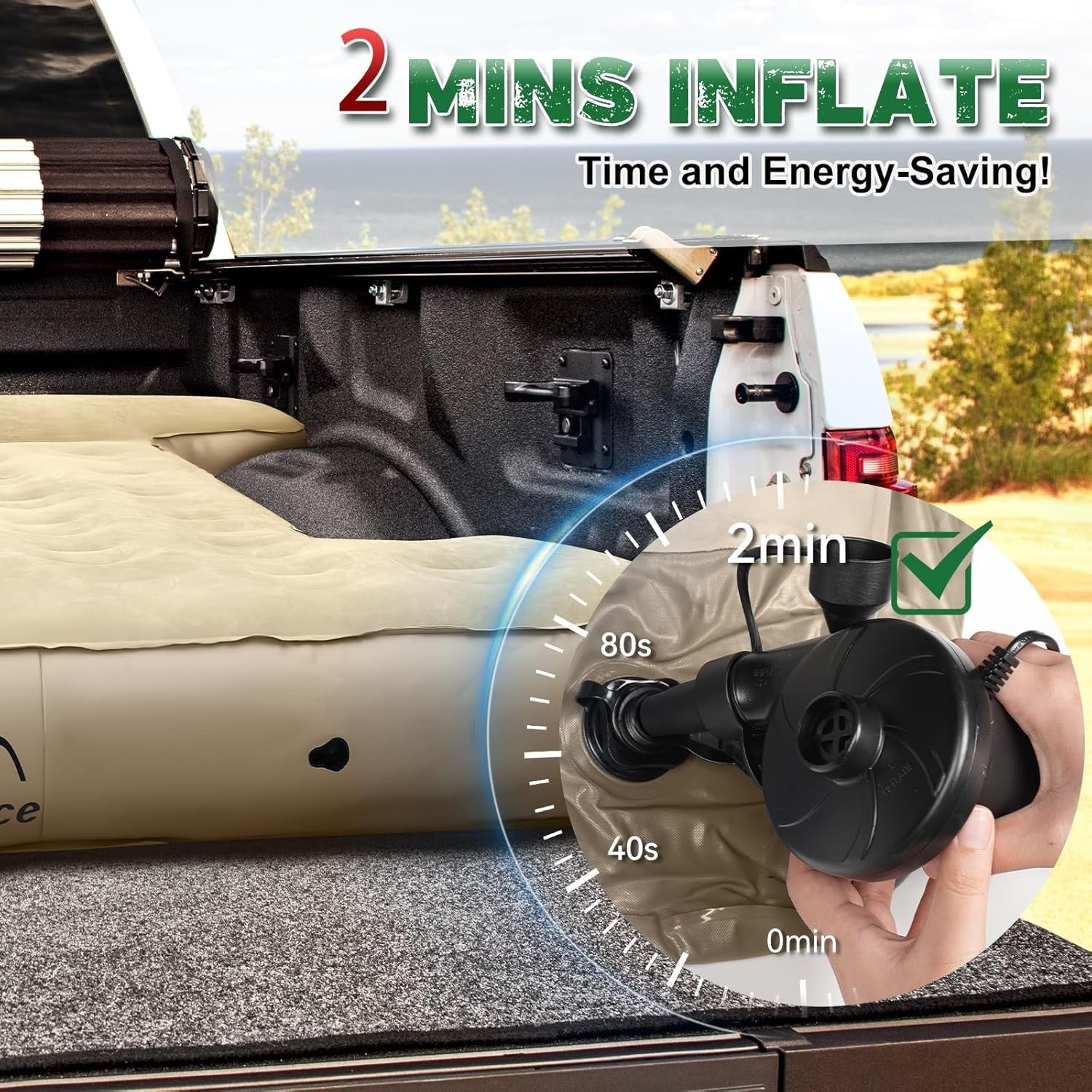 Truck Bed Air Mattress 5.5-5.8ft | Inflatable, Wireless Pump, Portable Camping