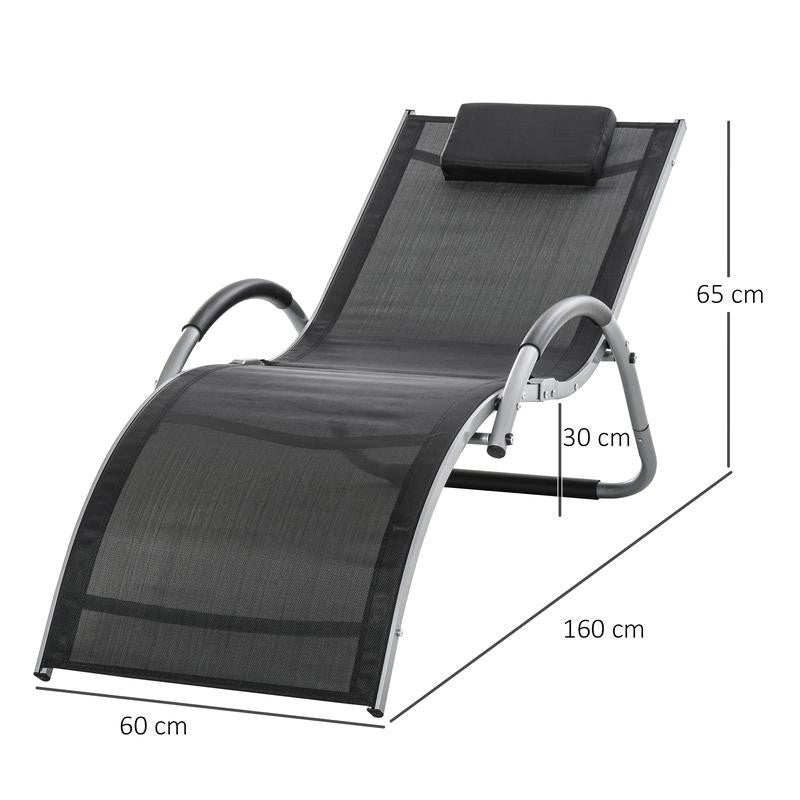 Outdoor Recliner Sun Lounger Folding Mesh Chair w/ Pillow, Garden Patio