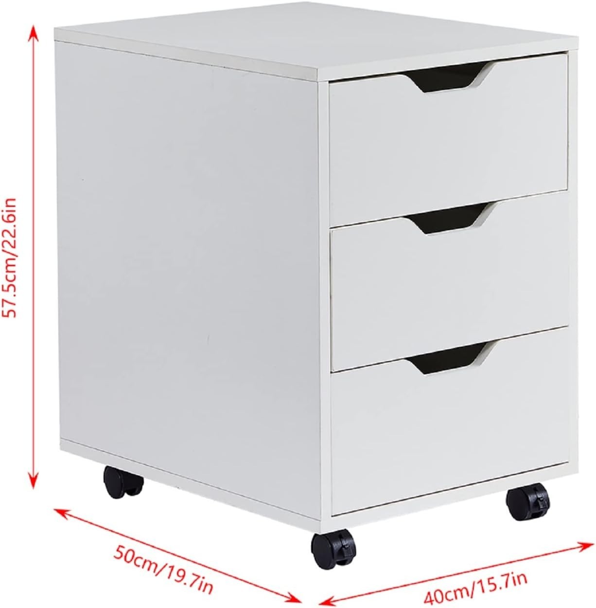 White Rolling Desk Pedestal 3 Drawer Under Desk Office Storage