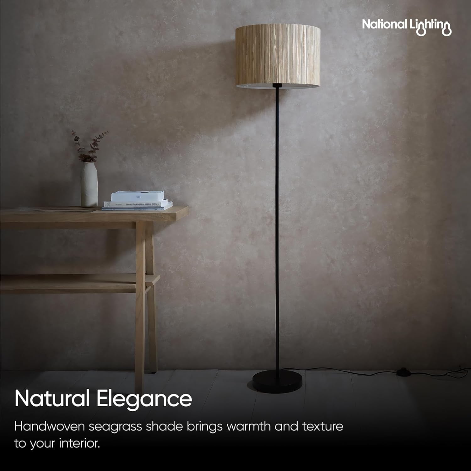 Natural Seagrass Floor Lamp Tall Standing Light E27 Woven Drum Shade