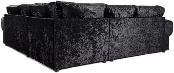 5 Seater Black Crushed Velvet Corner Sofa – L Shape, High Back, Reversible Cushi