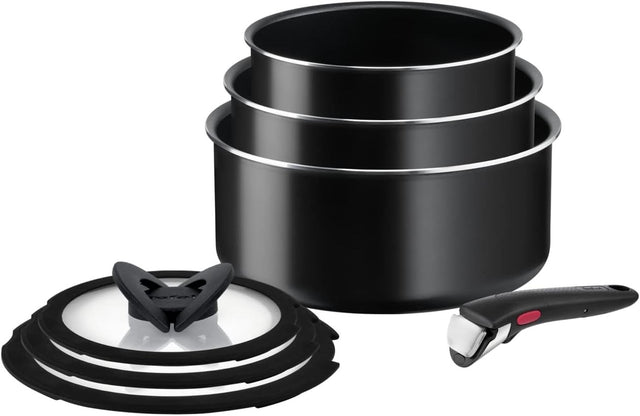 7pcs Non Stick Saucepan Set 16/18/20cm with Lids & Removable Handle Easy Clean