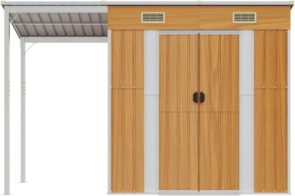 9x3.6FT Metal Garden Shed Outdoor Storage House with Extended Roof & Steel Frame