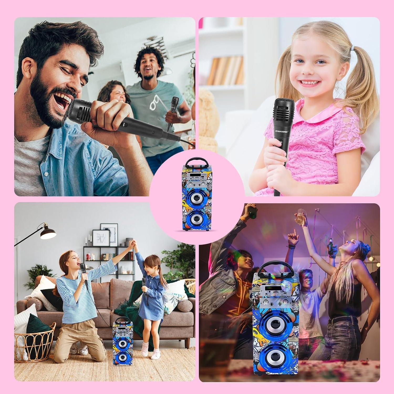 Portable Karaoke Bluetooth 2 Mics LED Lights Kids Teens Fun