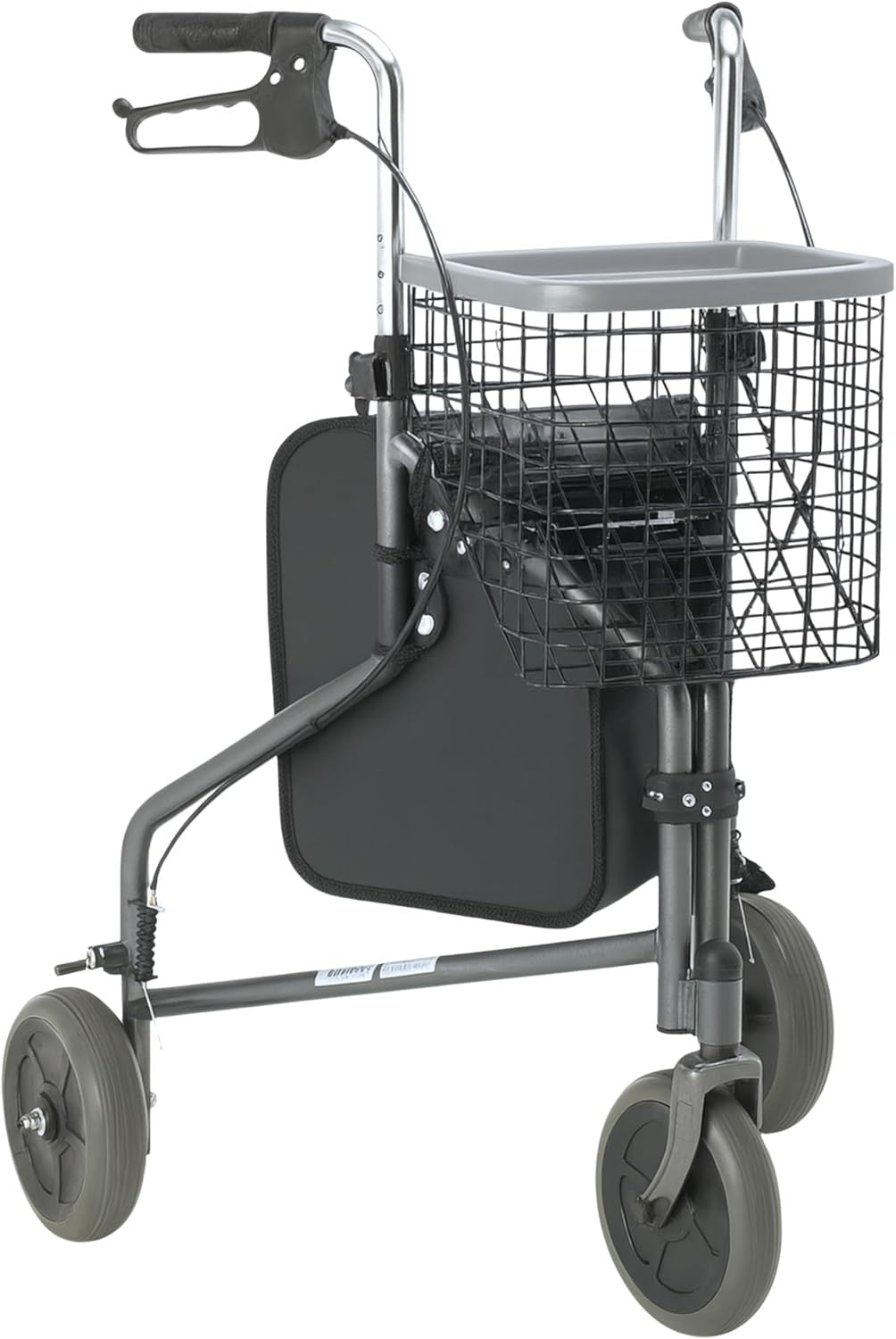 3 Wheel Rollator Walker Lightweight Folding with Basket Tray Lockable Brakes