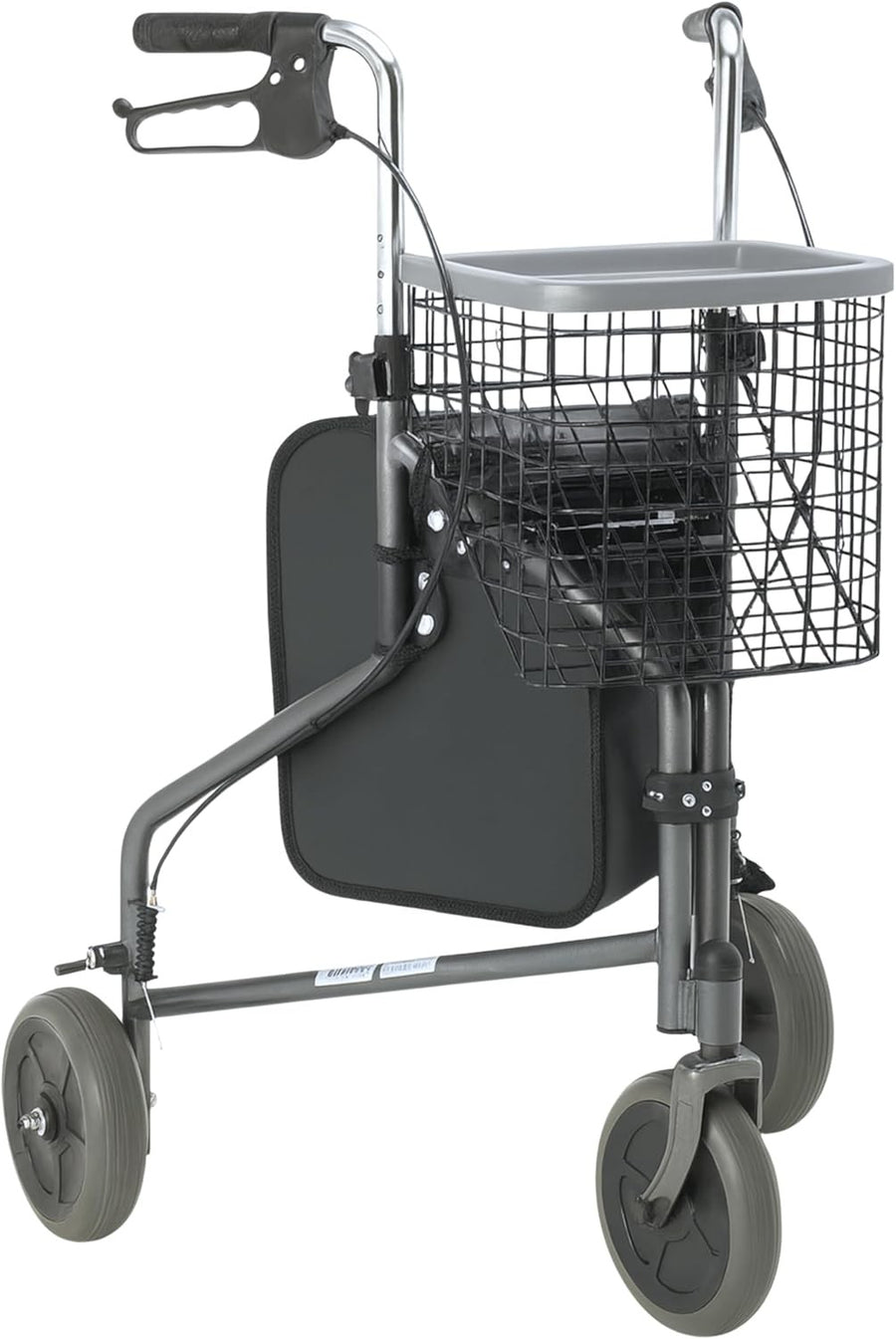 3 Wheel Rollator Walker Lightweight Folding with Basket Tray Lockable Brakes