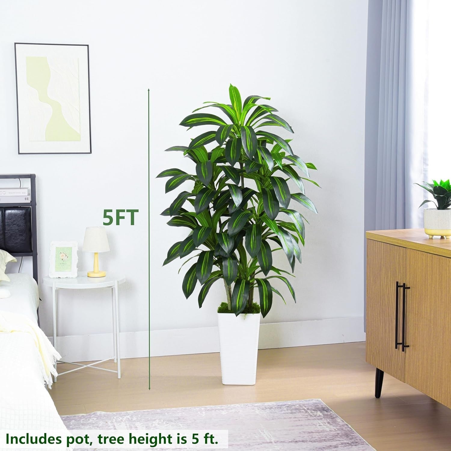 150cm Dracaena Artificial Tree in White Tall Planter Indoor Home Decoration
