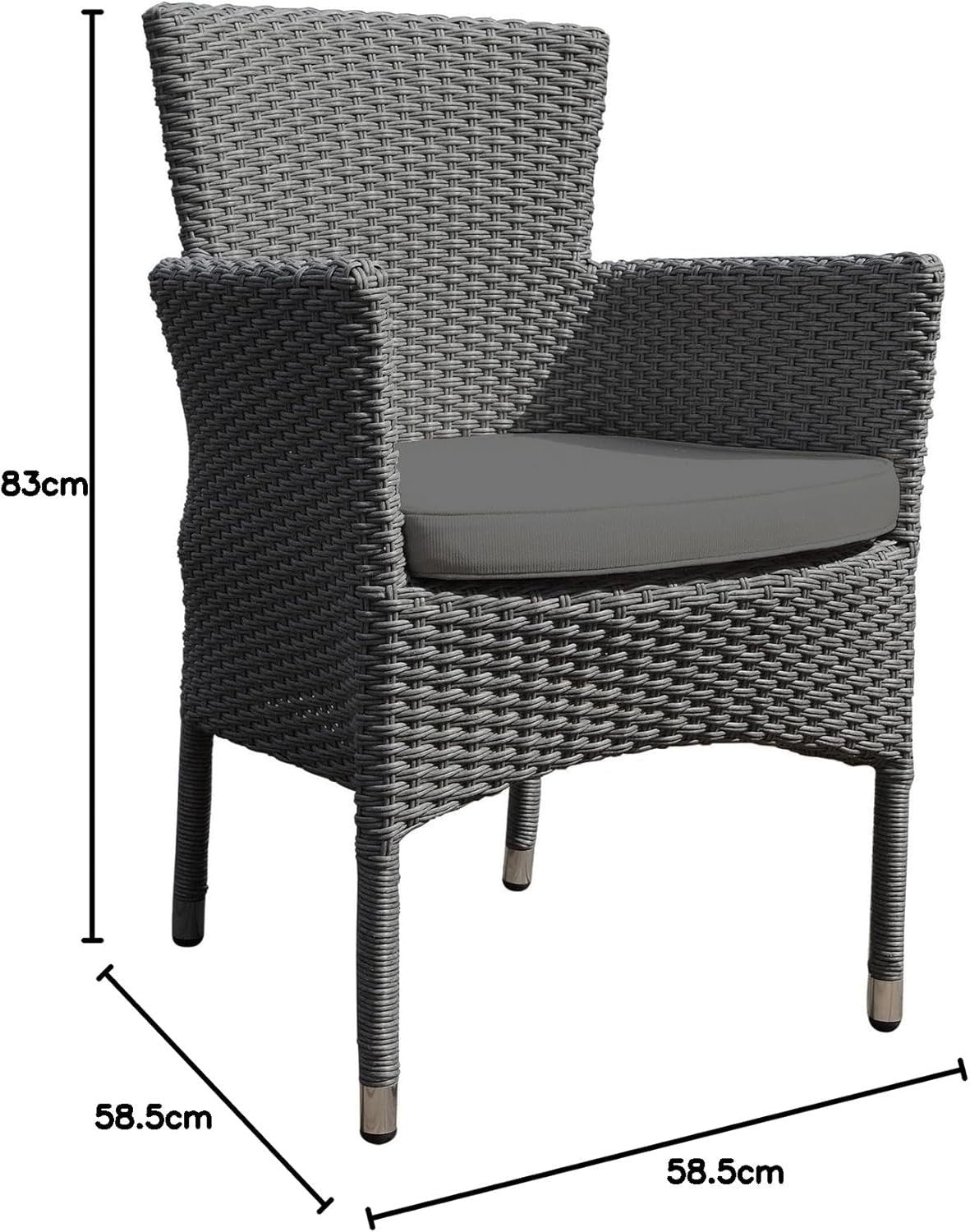 Rattan Garden Armchair with Cushion Stackable Outdoor Patio Chair Grey