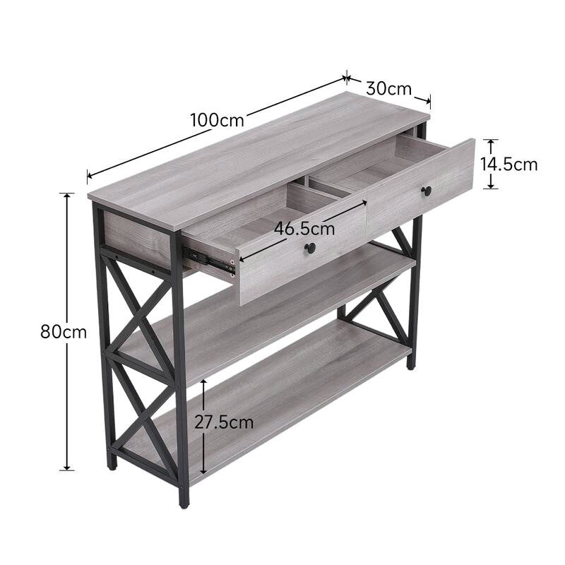 Rustic Grey Narrow Wooden Console Table with Drawers