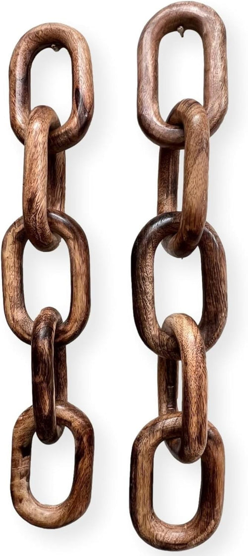 Rustic Wooden Chain Ornaments Set of 2 | 5-Link Wood Decor | Shelf Mantel Table