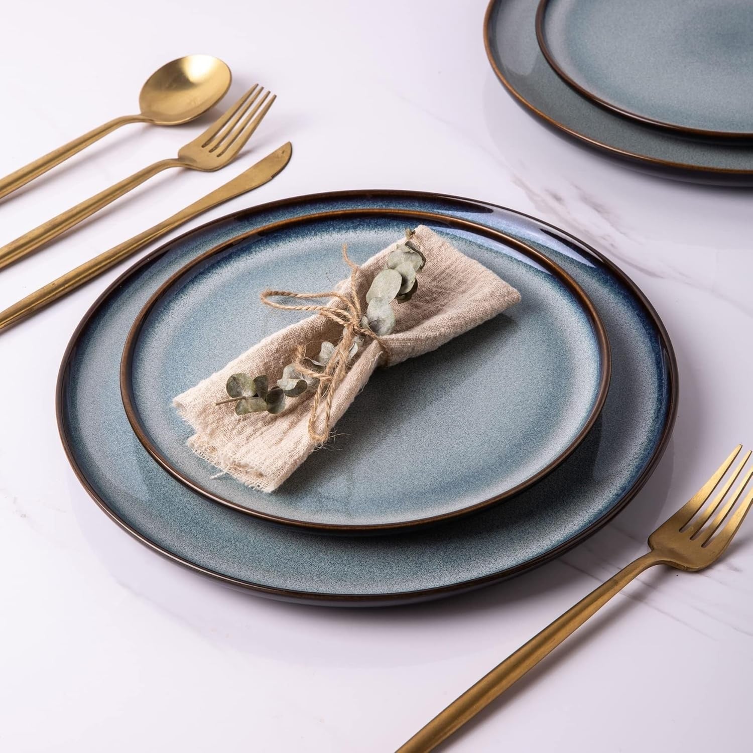 Breakfast Dessert Plates Set of 6 21.5cm Stoneware Side Plates Ocean Blue
