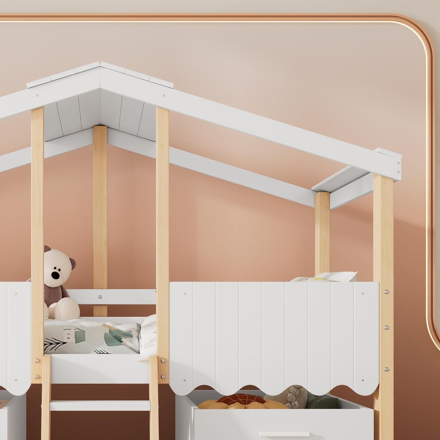 Kids Mid Sleeper Bed with Storage Drawers Safety Guard Cabin 90x190cm