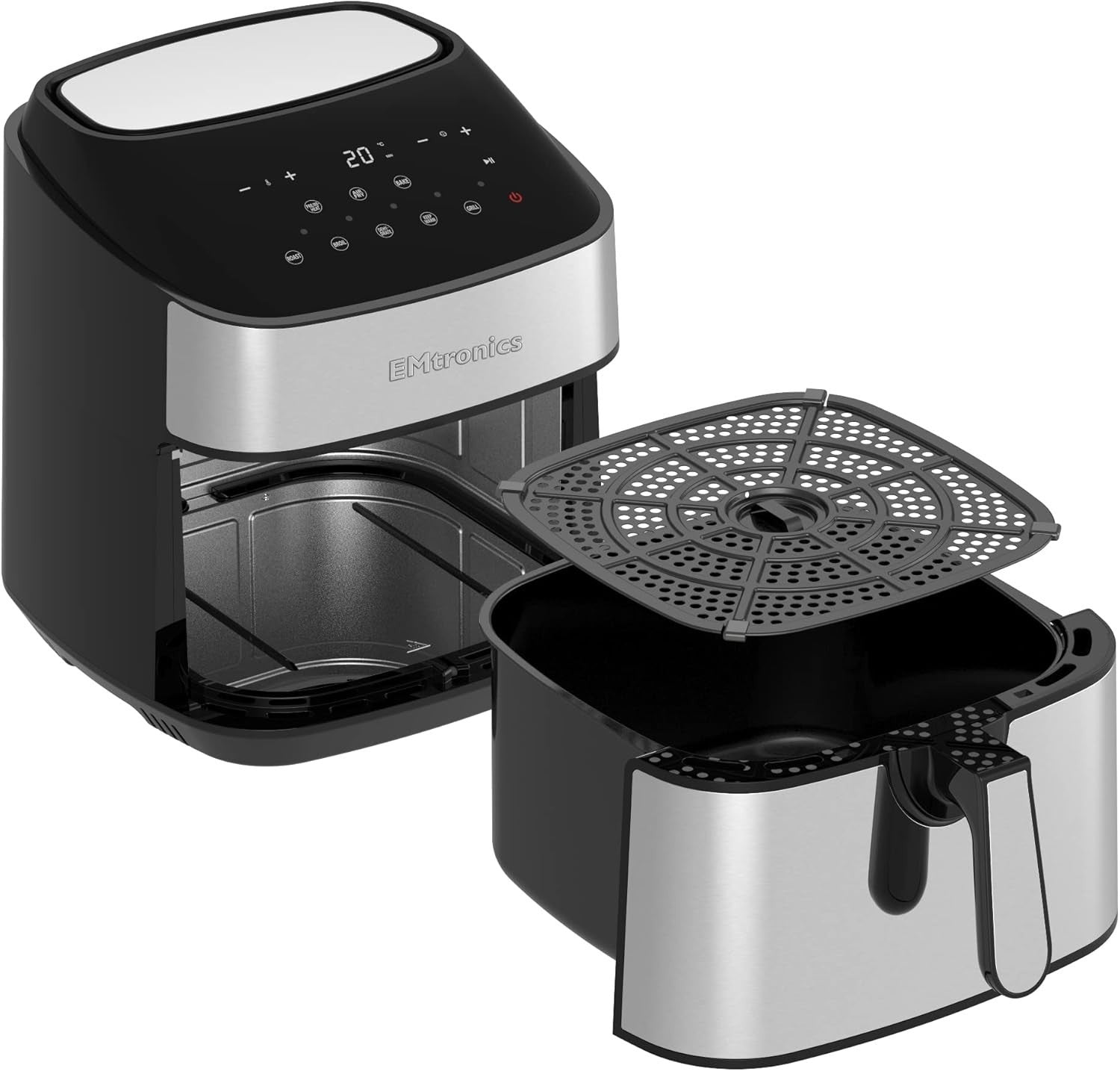 Silver Air Fryer Set 9L Digital Single + Double Drawer Temp Probe 60min