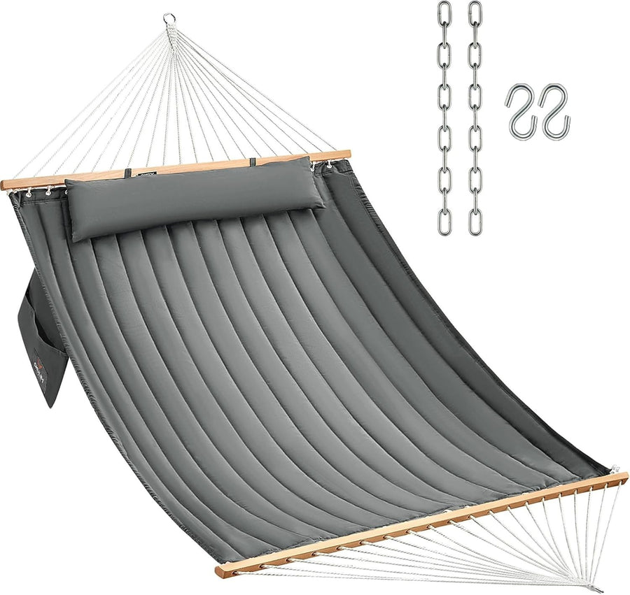 Luxury Quilted Double Hammock w/ Spreader Bars & Pillow | 450lbs | Outdoor