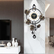 Large 75cm Wall Clock Modern Metal Floral Design Silent Quartz Pendulum White