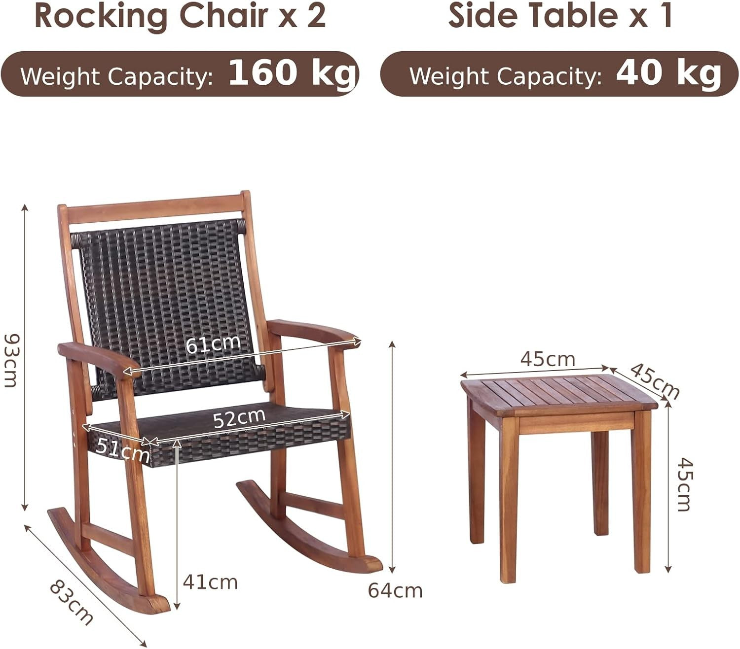 3-Piece Outdoor Rocking Chair Set with Table – Comfortable Patio Bistro