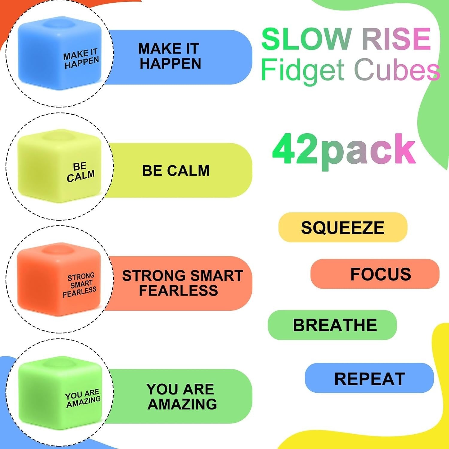 42pcs Slow Rising Stress Cubes Mini Squeeze Fidget Anxiety Relief
