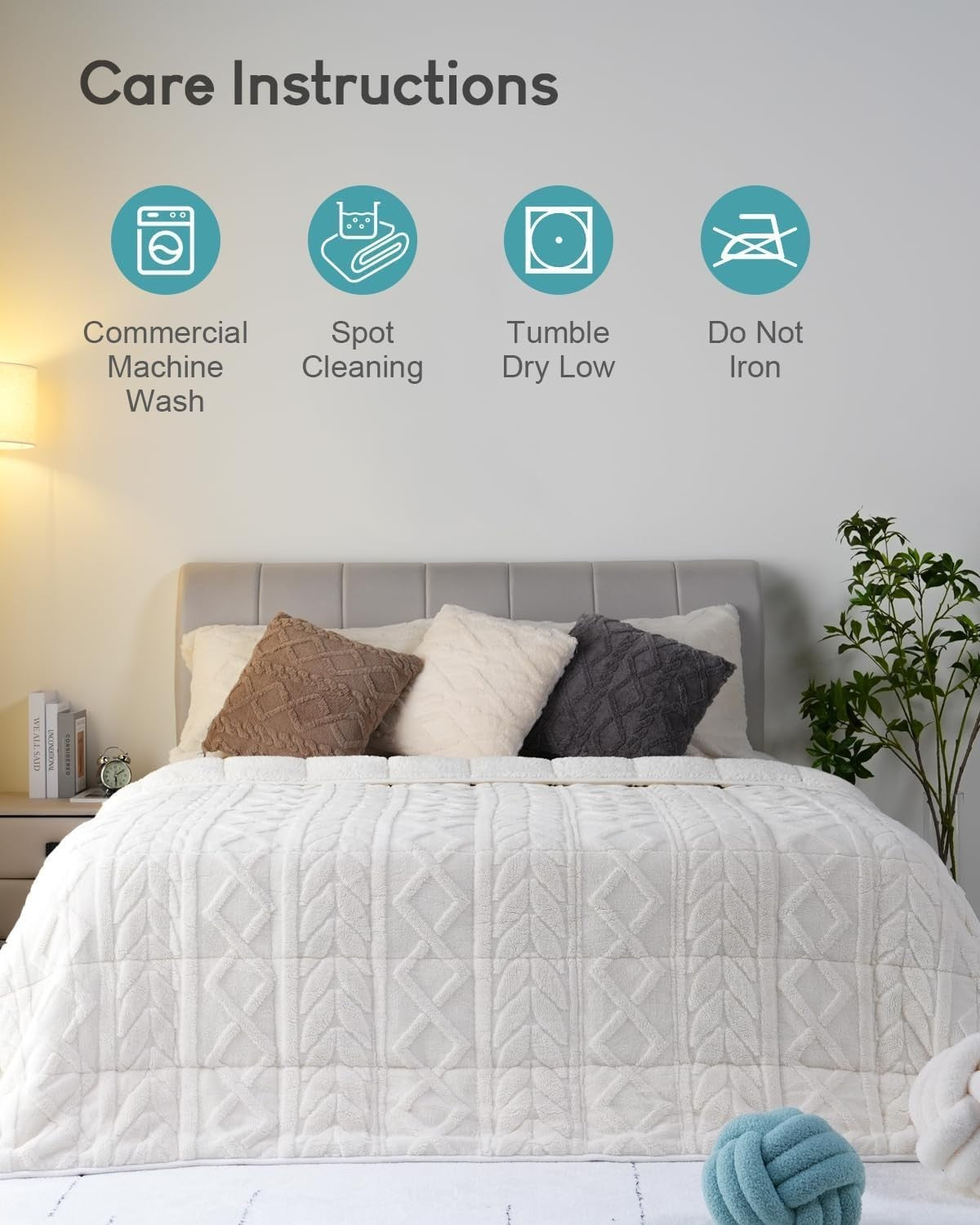 Cottonblue 15-17lb Weighted Blanket 60x80 Jacquard Sherpa Cream White Queen