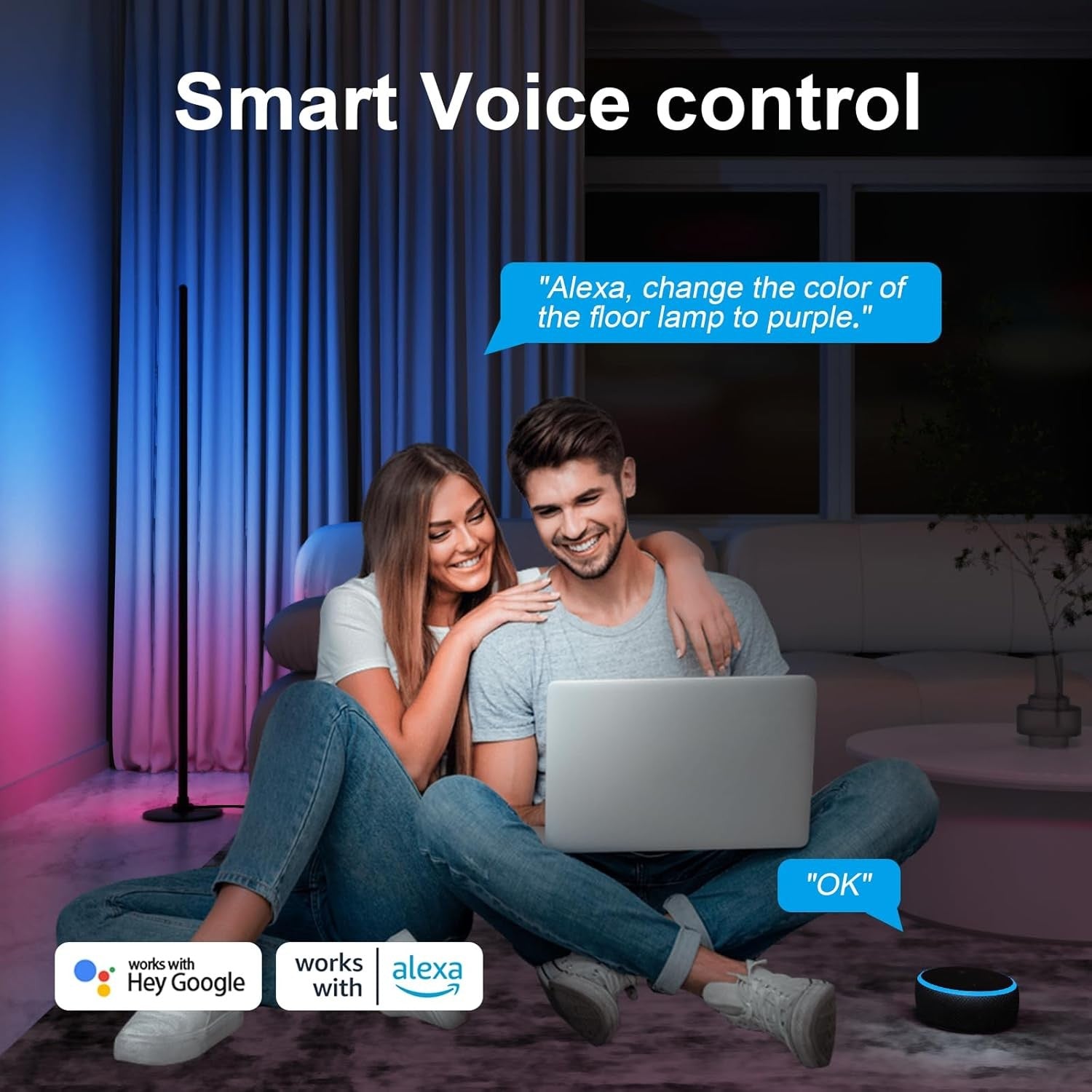 Smart RGB Corner Floor Lamp Alexa App Music Sync Dimmable LED Light