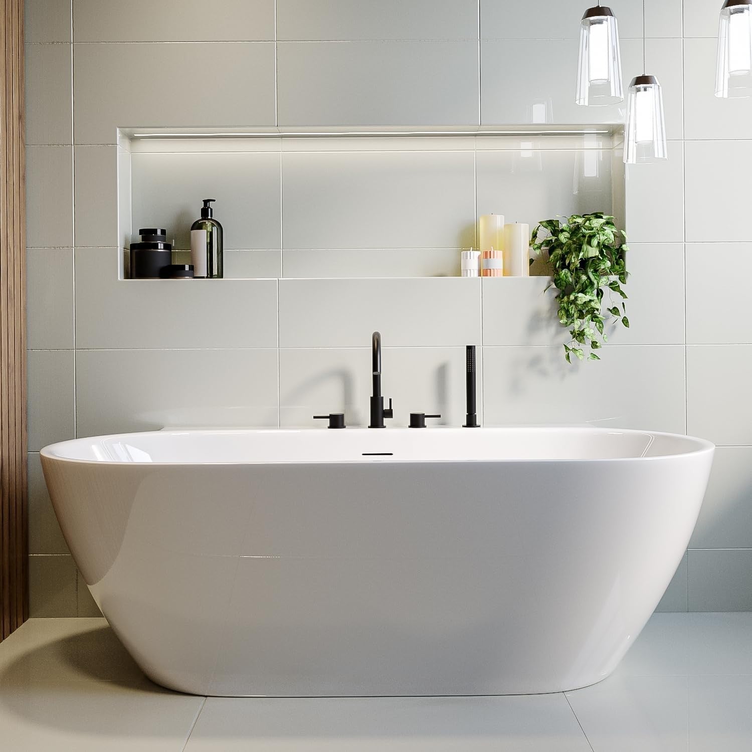 1700x800mm Freestanding Double Ended Back-to-Wall Bath White Acrylic