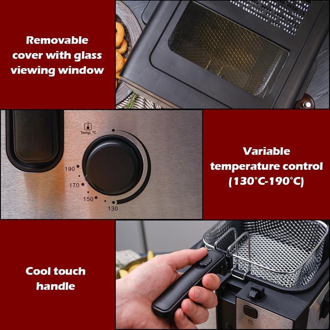 2.5L Deep Fat Fryer 1600W Easy Clean Adjustable Temp Viewing Window
