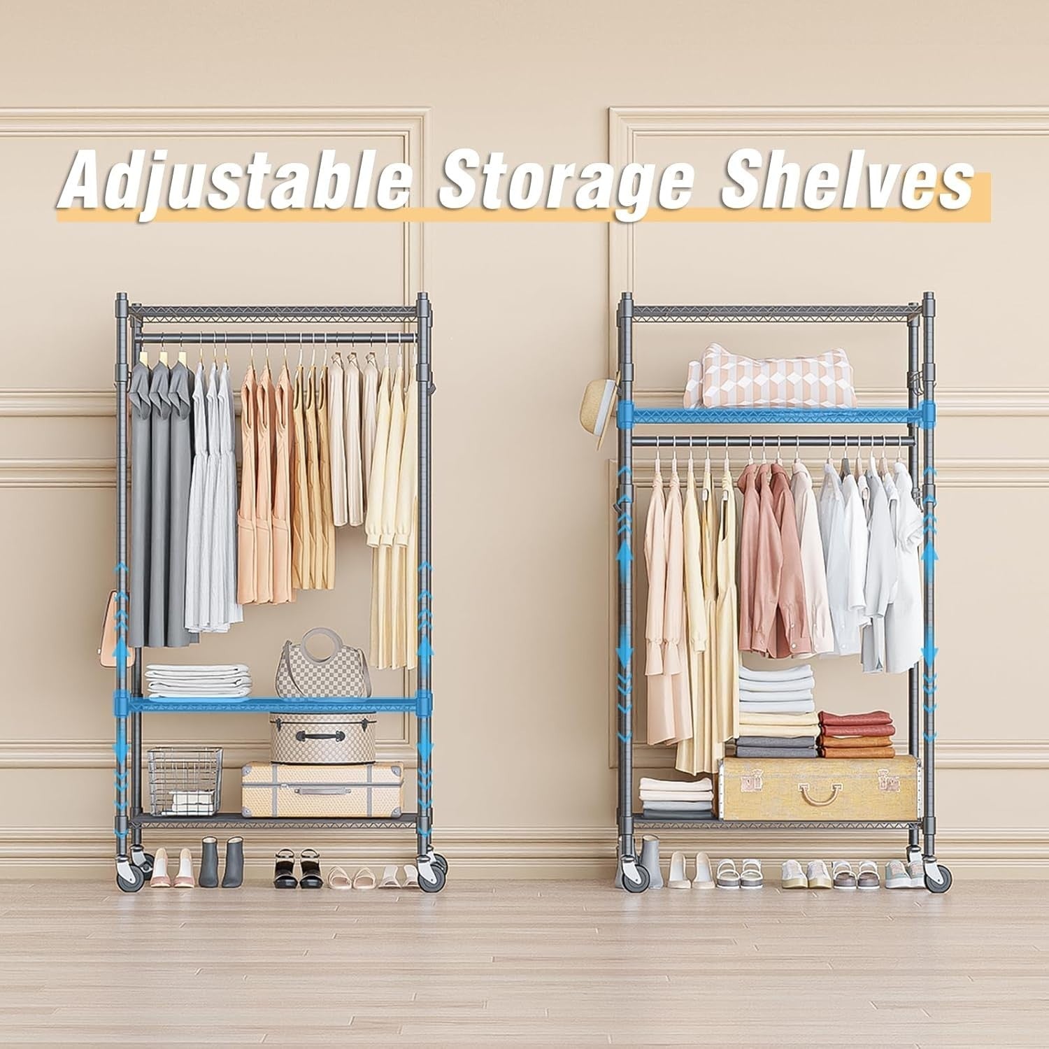 Heavy Duty 3-Tier Double Rod Clothes Rail with Wheels – Grey 205cm