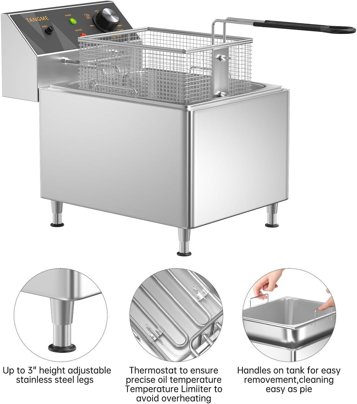 12L Commercial Electric Deep Fryer 3100W Stainless Steel Countertop