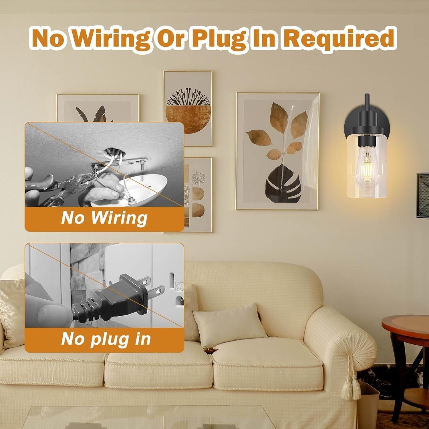 Wireless Rechargeable Wall Sconces 2-Pack, Dimmable 3 Colors, Remote