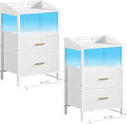 White Bedside Table with USB Type-C Charging Ports & 2 Drawers