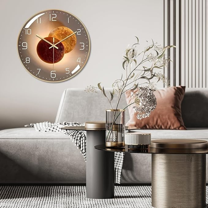 Art Deco Wall Clock 30cm Silent Modern Metal Gold Frame Luxury Home Office Decor