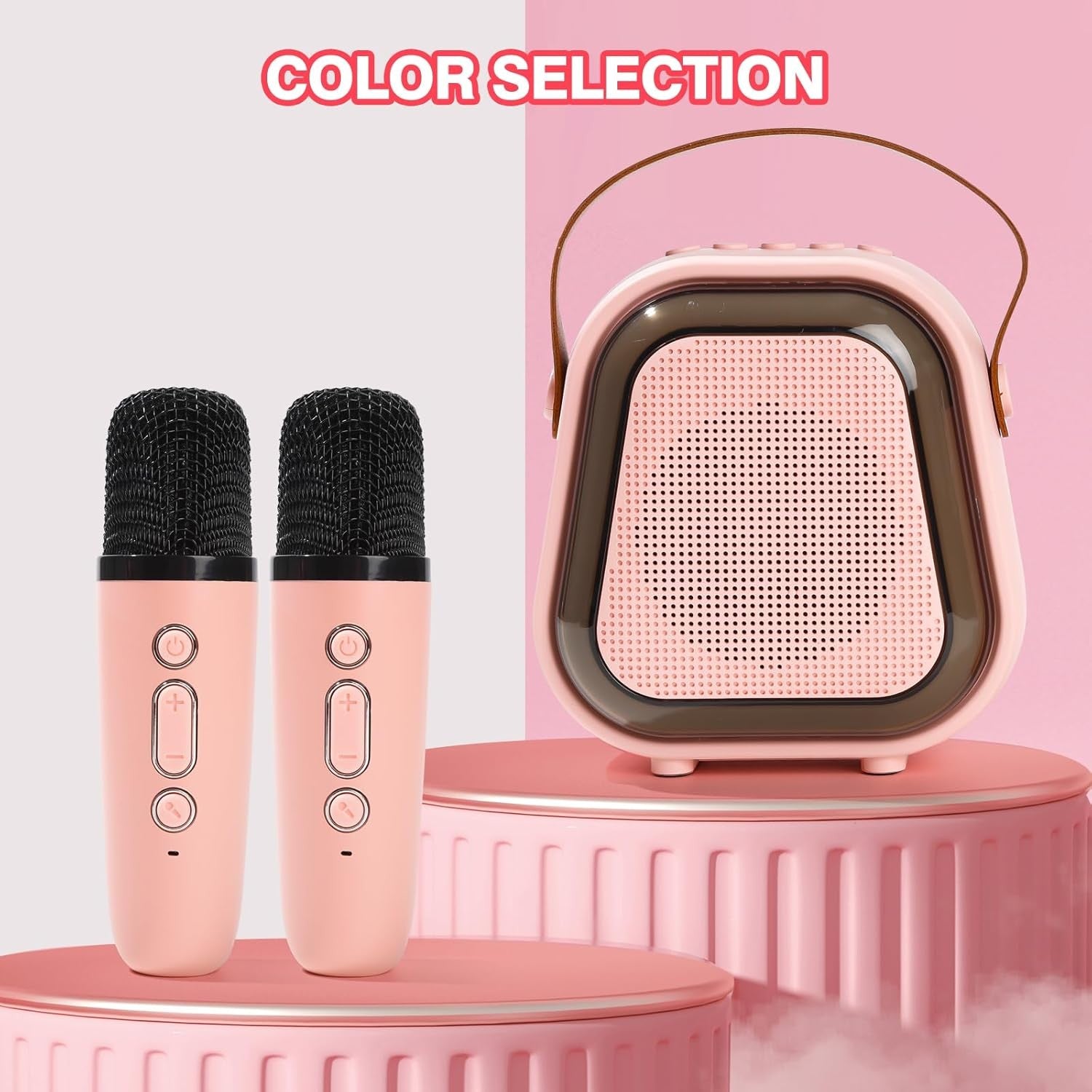 Pink Karaoke Machine 2 Microphones Bluetooth LED Speaker