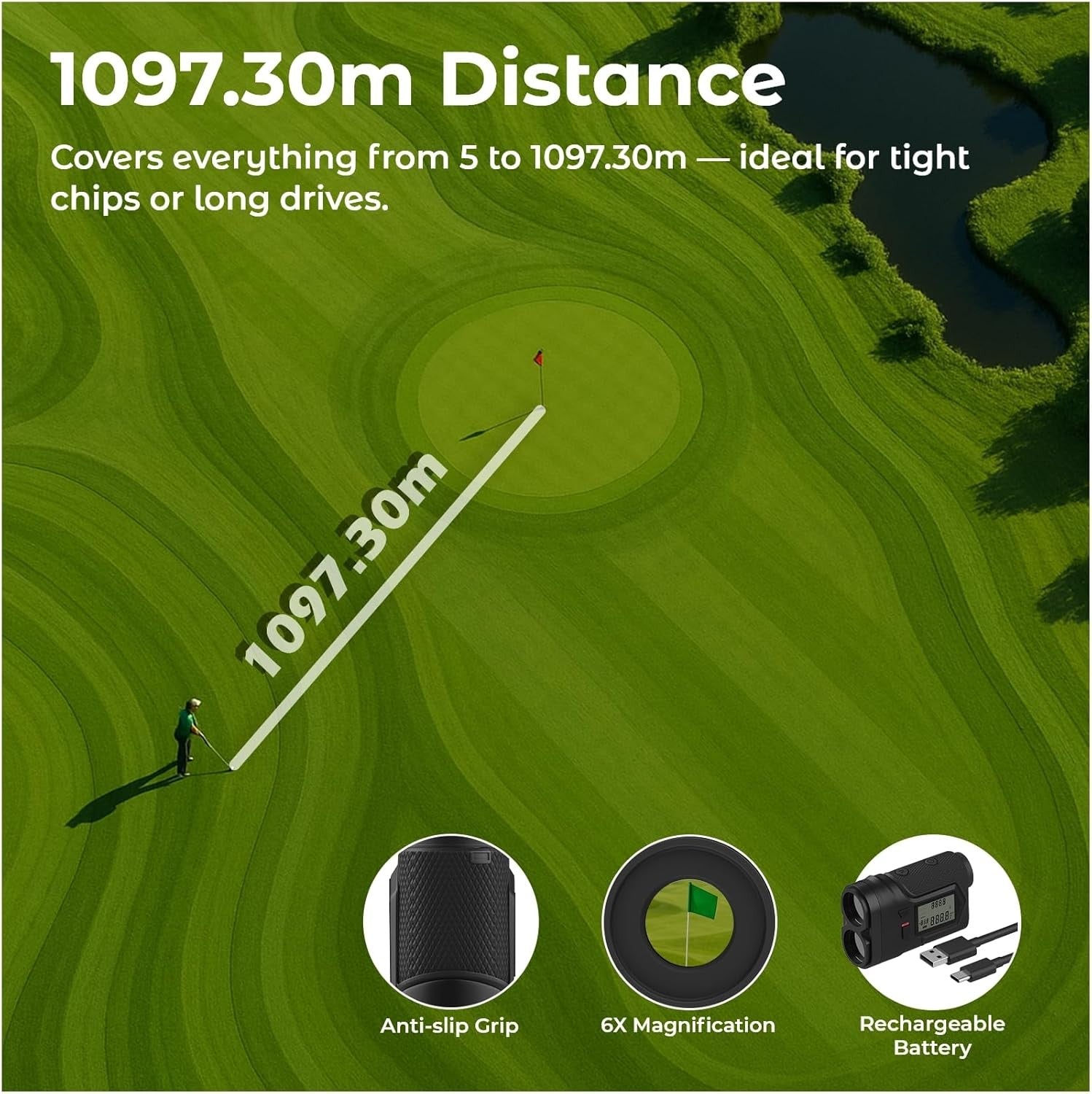 Golf Rangefinder 1200 Yards Slope Switch Flag Lock USB-C Rechargeable