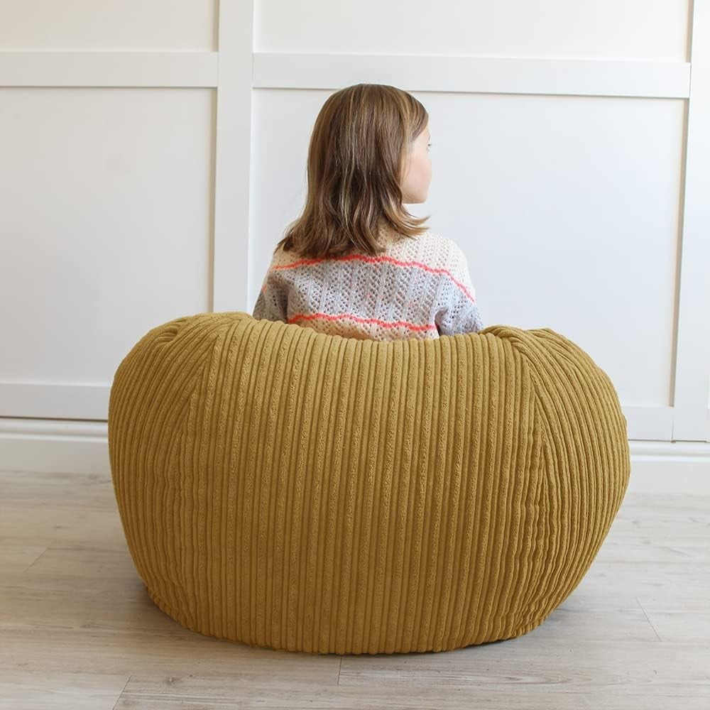 Kids Bean Bag Chair Mustard Cord 60x80cm with Footstool Washable Set