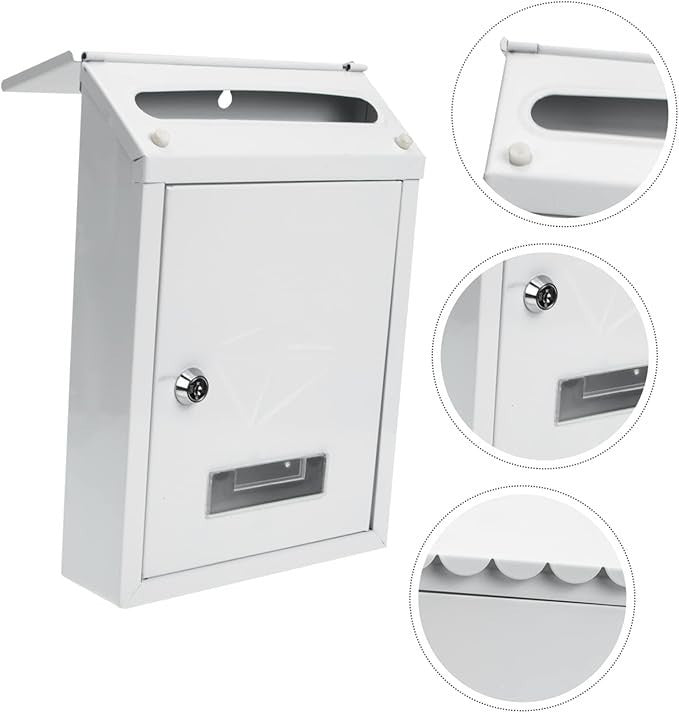 Lockable Wall Mounted Mailbox White Iron Secure Post Box for Home & Office