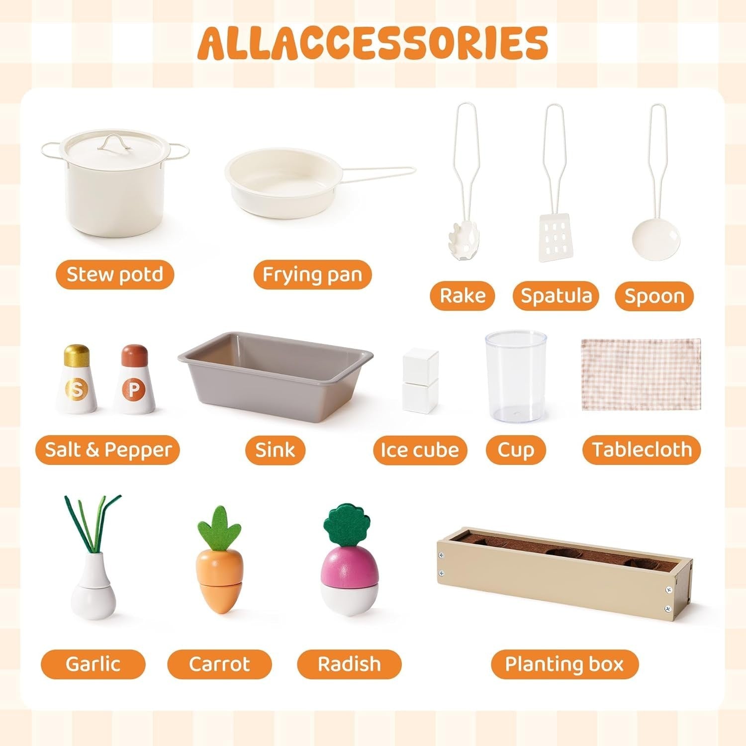 Wooden Kids Play Kitchen w/ Ice Maker Microwave Cream Toy