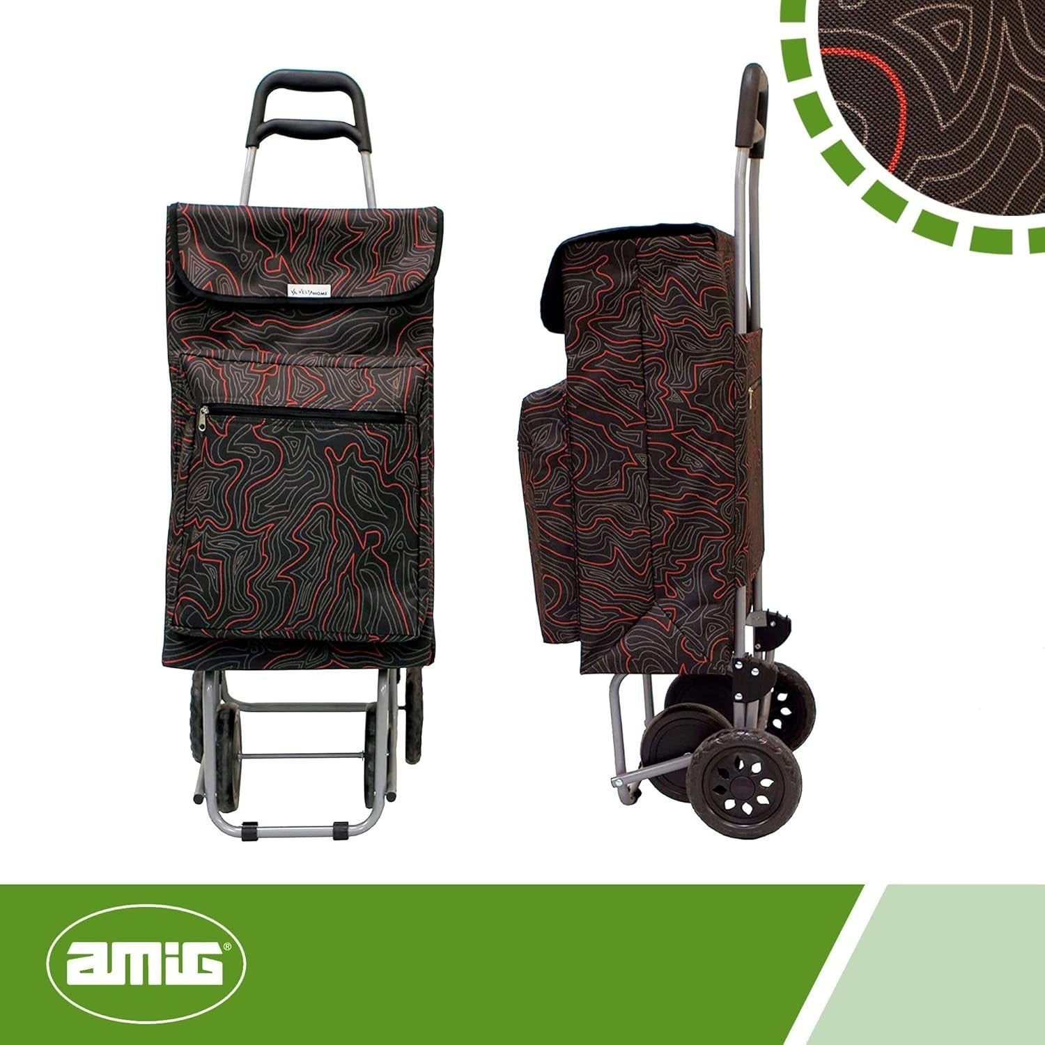 48L Lightweight 4-Wheel Shopping Trolley – Removable Bag, Black