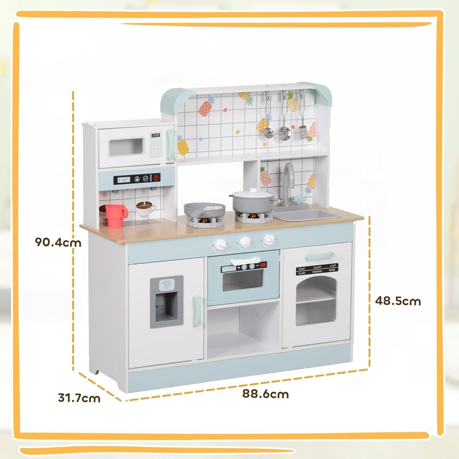 Kids Wooden Play Kitchen w/ Lights Sounds Coffee Maker White