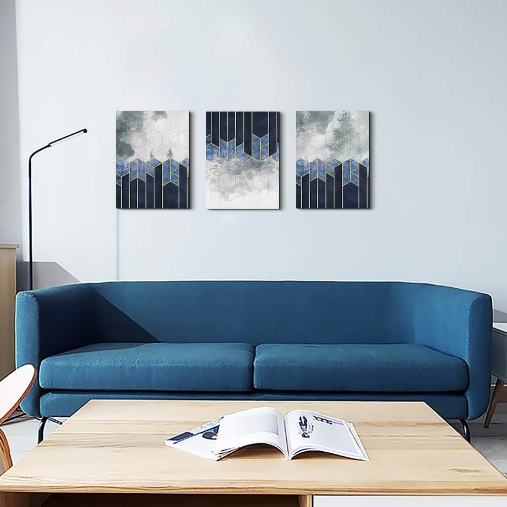 Black White Geometric Canvas Wall Art 3 Panel 30x40cm Set