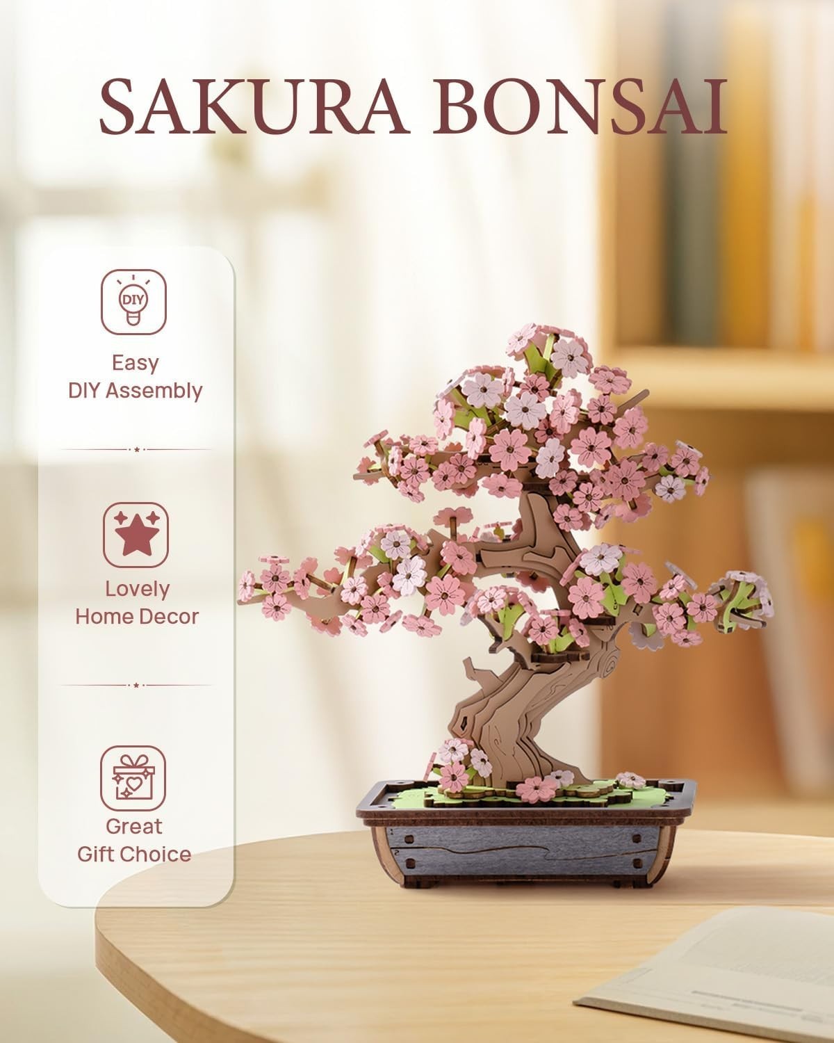 3D Wooden Sakura Bonsai Puzzle Kit - DIY Home Decor, Hand-Eye Skill Toy
