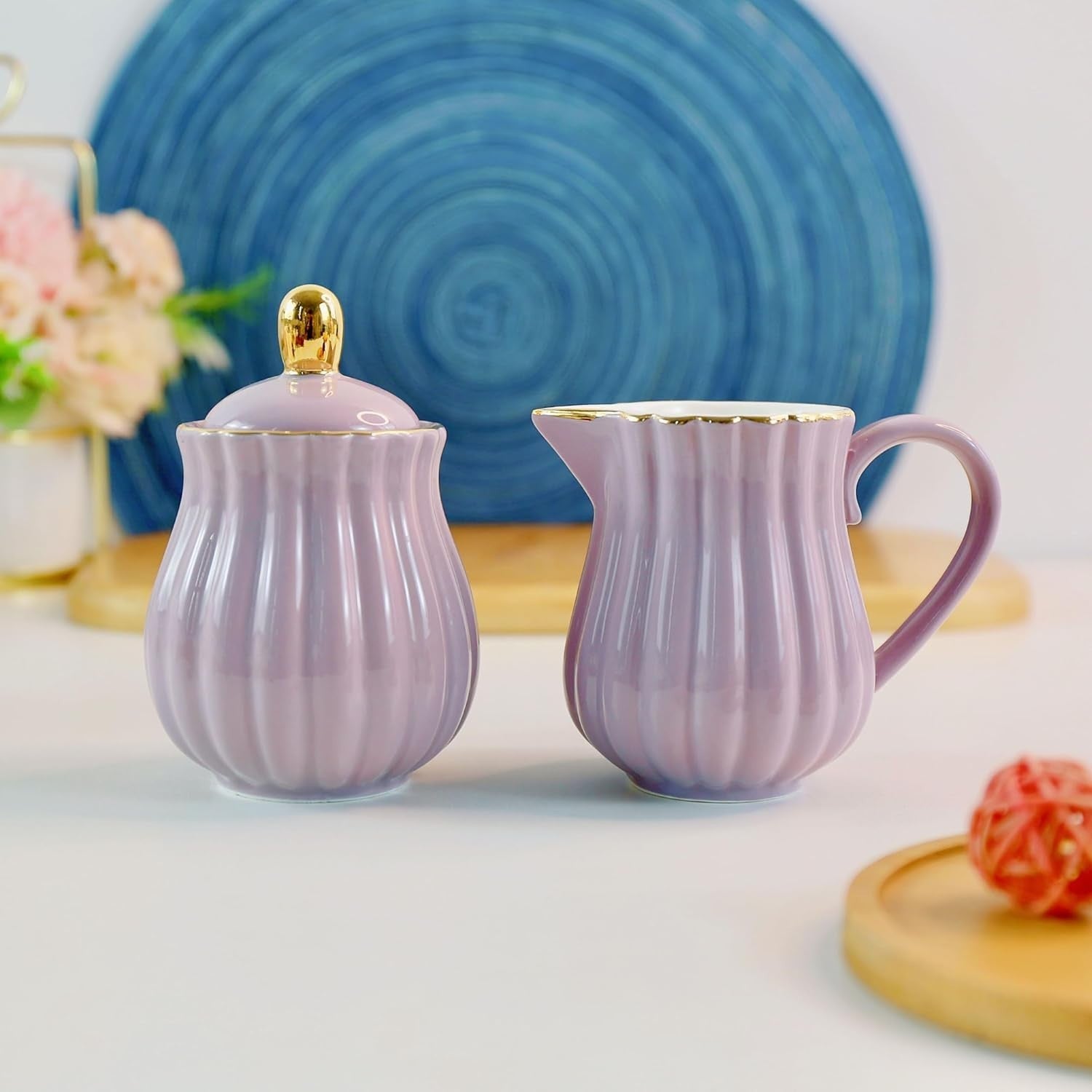 Euro Style Porcelain Tea Set Teapot Milk Jug Sugar Bowl Purple 920ml