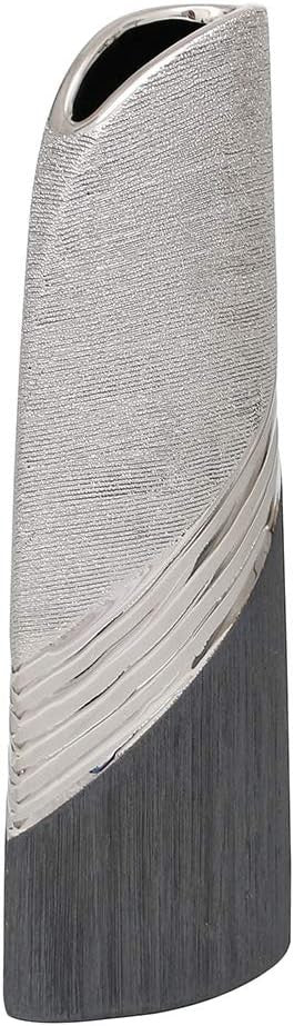 Modern Ceramic Floor Vase 34cm Silver Grey Tall Decorative Home Decor