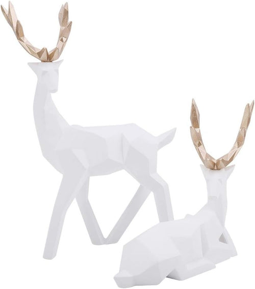 White Reindeer Ornament Set 2PCS • Modern Deer Statues Resin Home Decor Gift