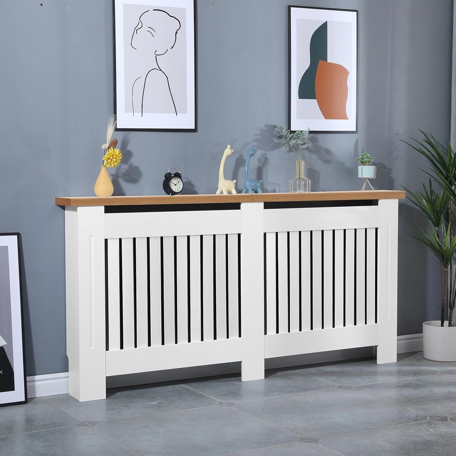Extra Large White Radiator Cover MDF Cabinet | Modern Vertical Slat Heater Guard