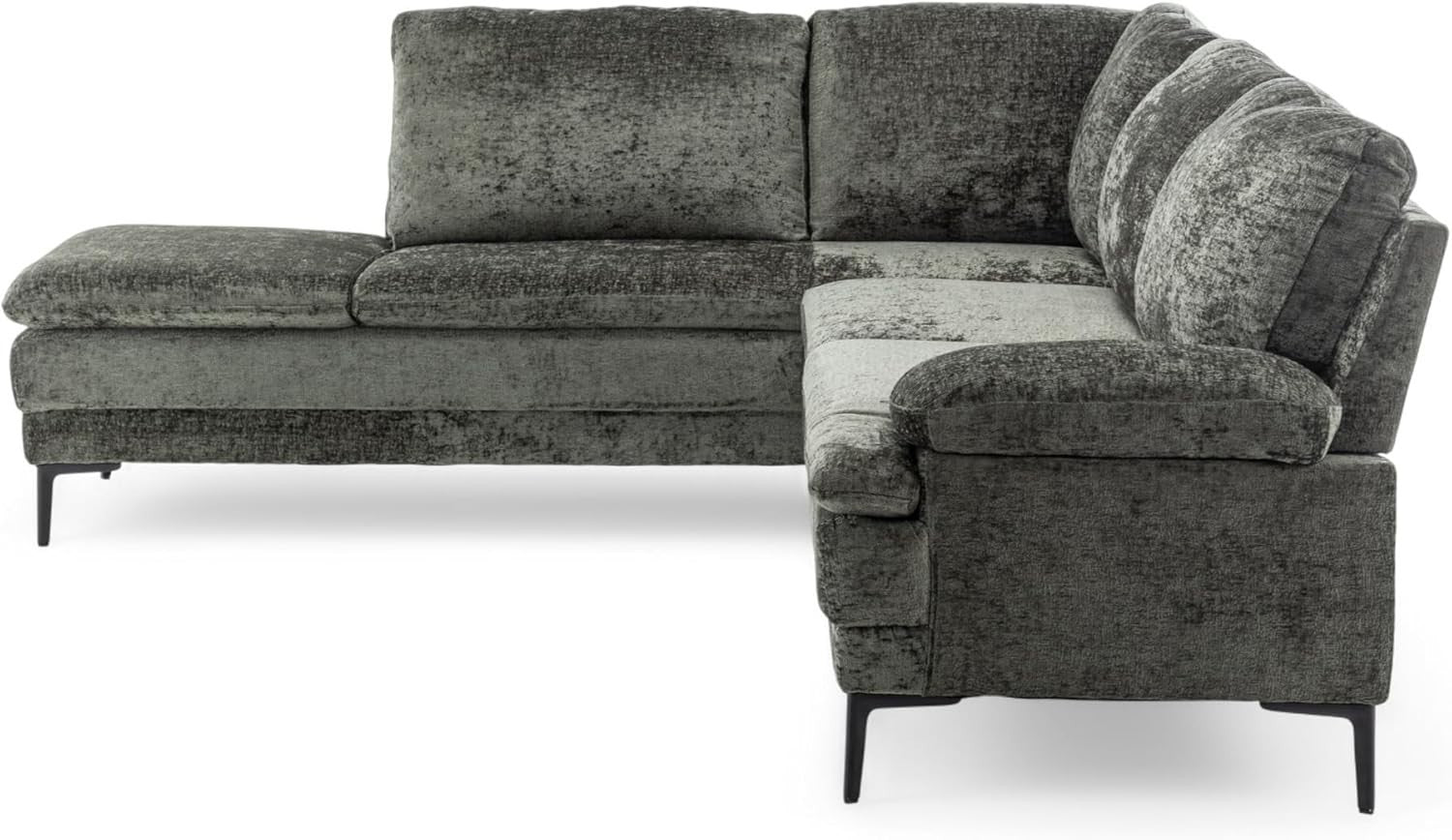 Sage Green Chenille 4-Seater L-Shaped Corner Sofa with Chaise, Deep Seat