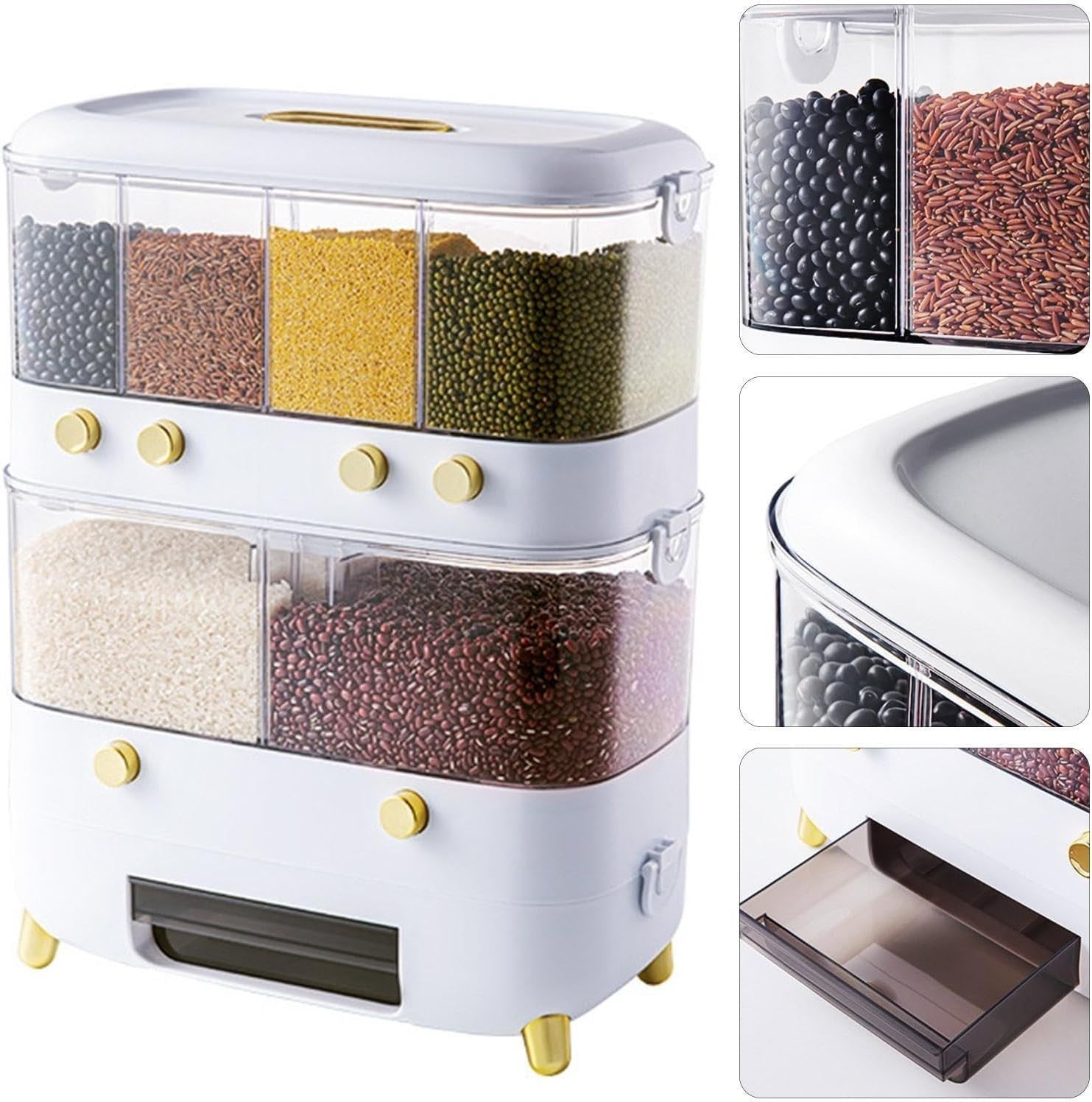 6 Grid Rice Dispenser Airtight Grain Storage Bin