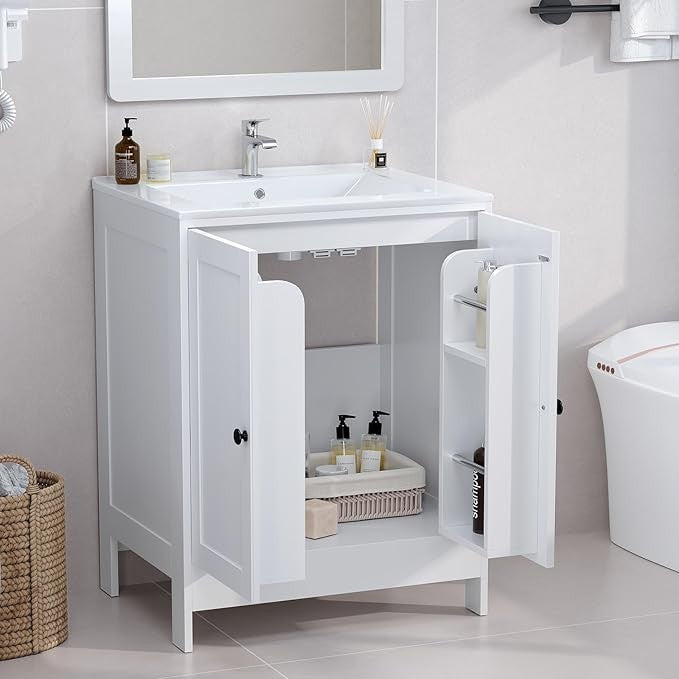 White Bathroom Sink Cabinet 64x47x85cm Vanity Unit with Basin Storage Cupboard