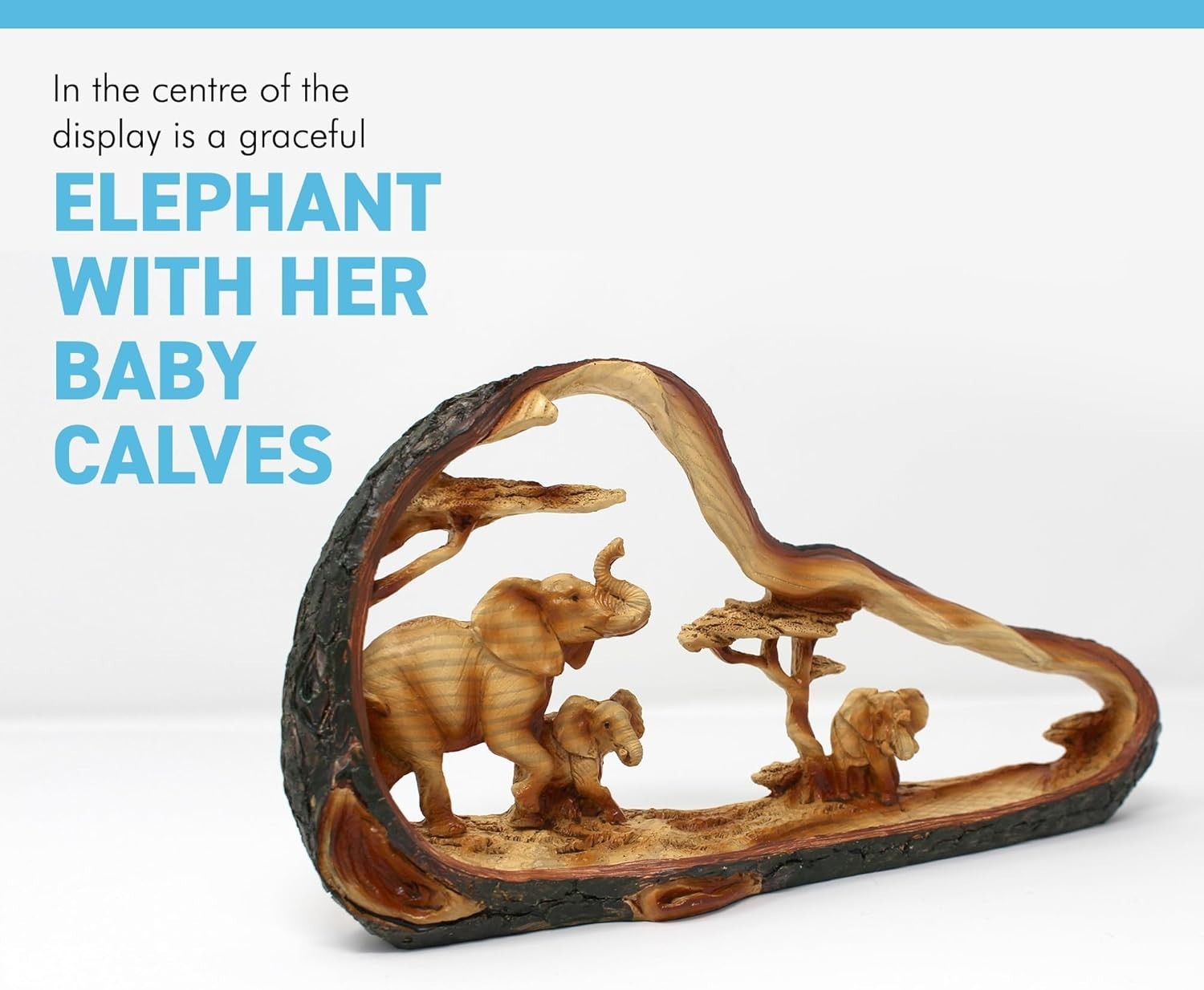 Elephant Family Ornament 31cm Resin Wildlife Sculpture Rustic Home Decor Gift