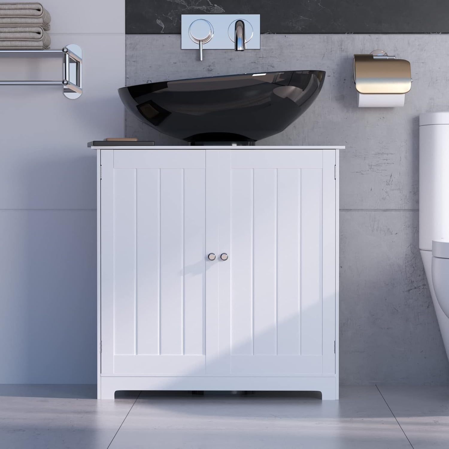 White Under Sink Bathroom Cabinet 60x30x60cm Wooden Storage Cupboard